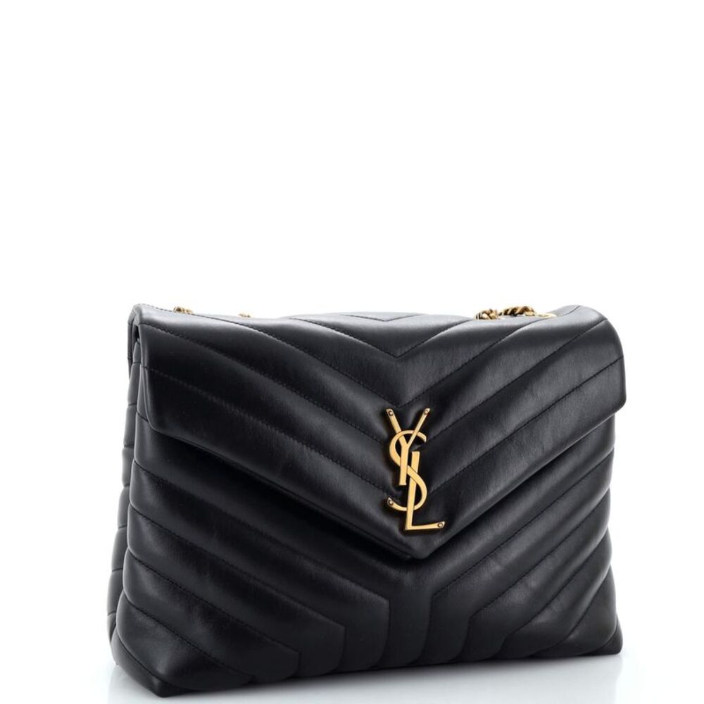Saint Laurent Loulou Shoulder Bag Matelasse Chevron Leather Medium Black - Picture 2 of 9